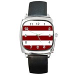 Horizontal Stripes - White and Maroon Red Square Metal Watch