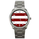 Horizontal Stripes - White and Maroon Red Sport Metal Watch