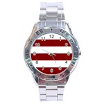 Horizontal Stripes - White and Maroon Red Stainless Steel Analogue Watch