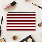 Horizontal Stripes - White and Maroon Red Cosmetic Bag (M)