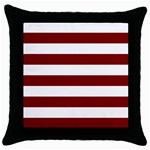 Horizontal Stripes - White and Maroon Red Throw Pillow Case (Black)