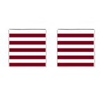 Horizontal Stripes - White and Burgundy Red Cufflinks (Square)