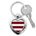 Horizontal Stripes - White and Burgundy Red Key Chain (Heart)