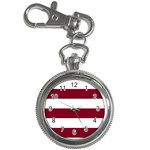Horizontal Stripes - White and Burgundy Red Key Chain Watch