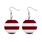 Horizontal Stripes - White and Burgundy Red 1  Button Earrings