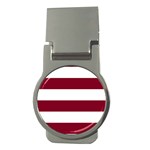 Horizontal Stripes - White and Burgundy Red Money Clip (Round)