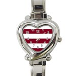 Horizontal Stripes - White and Burgundy Red Heart Italian Charm Watch