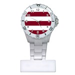 Horizontal Stripes - White and Burgundy Red Nurses Watch