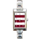 Horizontal Stripes - White and Burgundy Red Rectangle Italian Charm Watch