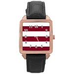 Horizontal Stripes - White and Burgundy Red Rose Gold Leather Watch
