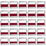 Horizontal Stripes - White and Burgundy Red 9mm Italian Charm (25 pack)