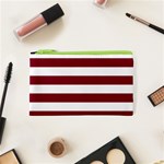 Horizontal Stripes - White and Burgundy Red Canvas Cosmetic Bag (XS)