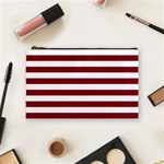 Horizontal Stripes - White and Burgundy Red Cosmetic Bag (M)