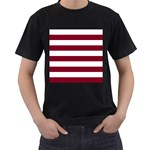 Horizontal Stripes - White and Burgundy Red Men s T-Shirt (Black)