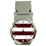 Horizontal Stripes - White and Bulgarian Rose Red Money Clip Watch
