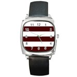 Horizontal Stripes - White and Bulgarian Rose Red Square Metal Watch