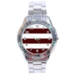Horizontal Stripes - White and Bulgarian Rose Red Stainless Steel Analogue Watch