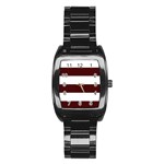 Horizontal Stripes - White and Bulgarian Rose Red Stainless Steel Barrel Watch