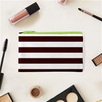 Horizontal Stripes - White and Bulgarian Rose Red Canvas Cosmetic Bag (XS)
