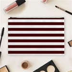Horizontal Stripes - White and Bulgarian Rose Red Cosmetic Bag (L)
