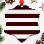 Horizontal Stripes - White and Bulgarian Rose Red Snowflake Ornament (Two Sides)