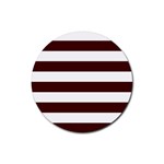 Horizontal Stripes - White and Bulgarian Rose Red Rubber Coaster (Round)