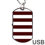 Horizontal Stripes - White and Bulgarian Rose Red Dog Tag USB Flash (One Side)