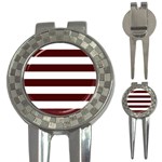 Horizontal Stripes - White and Bulgarian Rose Red 3-in-1 Golf Divot