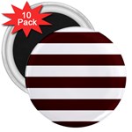 Horizontal Stripes - White and Bulgarian Rose Red 3  Magnet (10 pack)