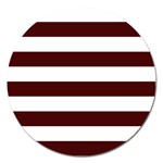Horizontal Stripes - White and Bulgarian Rose Red Magnet 5  (Round)