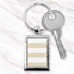 Horizontal Stripes - White and Pearl Brown Key Chain (Rectangle)