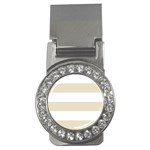 Horizontal Stripes - White and Pearl Brown Money Clip (CZ)