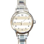 Horizontal Stripes - White and Pearl Brown Round Italian Charm Watch