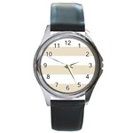 Horizontal Stripes - White and Pearl Brown Round Metal Watch
