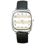 Horizontal Stripes - White and Pearl Brown Square Metal Watch