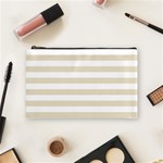 Horizontal Stripes - White and Pearl Brown Cosmetic Bag (M)