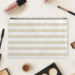 Horizontal Stripes - White and Pearl Brown Cosmetic Bag (L)