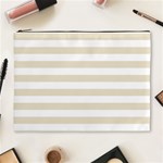 Horizontal Stripes - White and Pearl Brown Cosmetic Bag (XL)