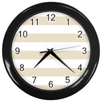 Horizontal Stripes - White and Pearl Brown Wall Clock (Black)