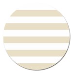 Horizontal Stripes - White and Pearl Brown Magnet 5  (Round)