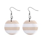 Horizontal Stripes - White and Almond Brown 1  Button Earrings