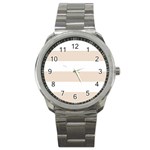 Horizontal Stripes - White and Almond Brown Sport Metal Watch