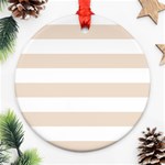 Horizontal Stripes - White and Almond Brown Round Ornament (Two Sides)