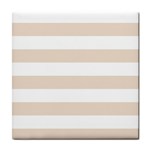 Horizontal Stripes - White and Almond Brown Tile Coaster