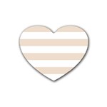 Horizontal Stripes - White and Almond Brown Rubber Coaster (Heart)