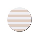 Horizontal Stripes - White and Almond Brown Rubber Coaster (Round)