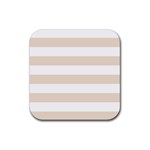 Horizontal Stripes - White and Almond Brown Rubber Coaster (Square)
