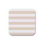 Horizontal Stripes - White and Almond Brown Rubber Square Coaster (4 pack)