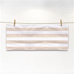 Horizontal Stripes - White and Almond Brown Hand Towel