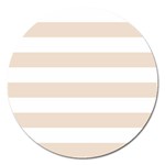 Horizontal Stripes - White and Almond Brown Magnet 5  (Round)